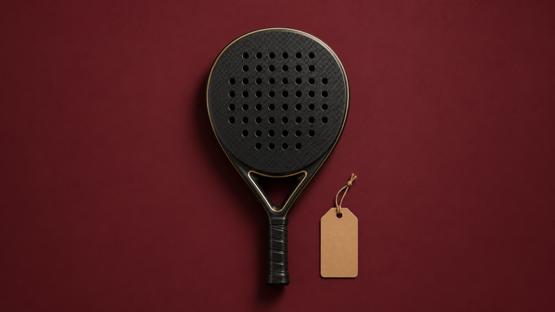 A pre-owned padel racket being inspected for condition