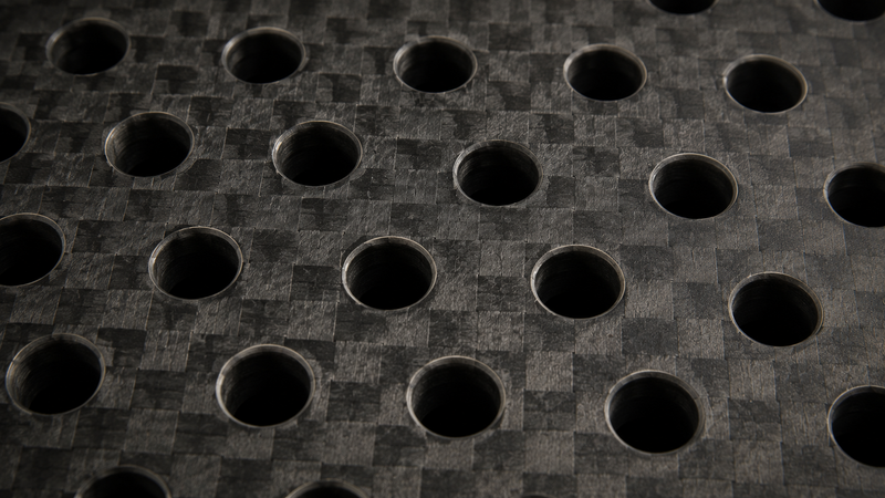 Close-up of a padel racket surface and frame showing its construction
