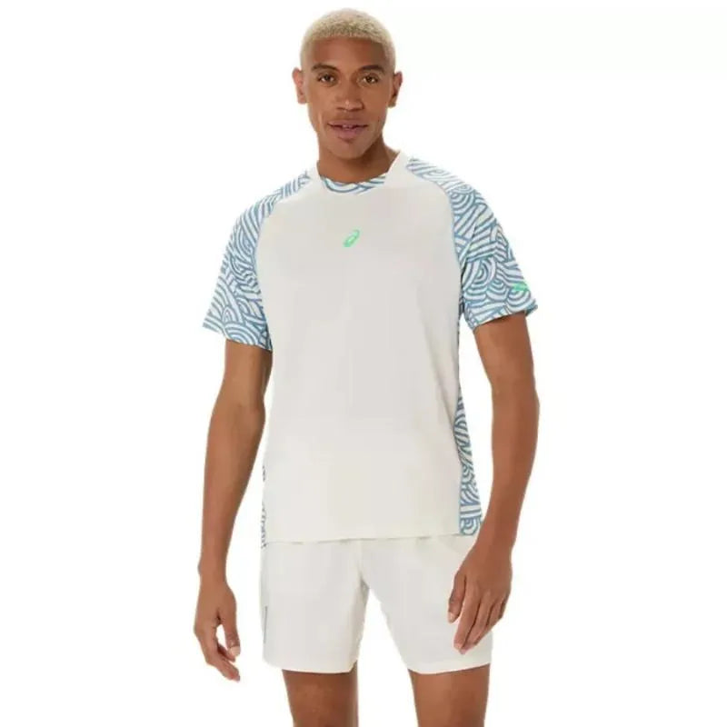 Asics Padel Court Print SS Top Cream Blue T-shirt